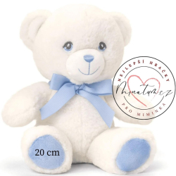 Keel Toys něžný plyšový medvídek pro miminka kluky v krémovo modrém kabátku